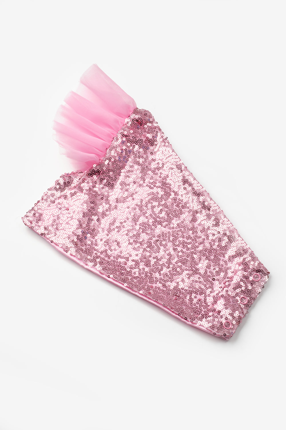 Pembe  Pullu Tek Omuzlu Kolu Tül Detaylı Kız Çocuk Crop Bluz - Bianca