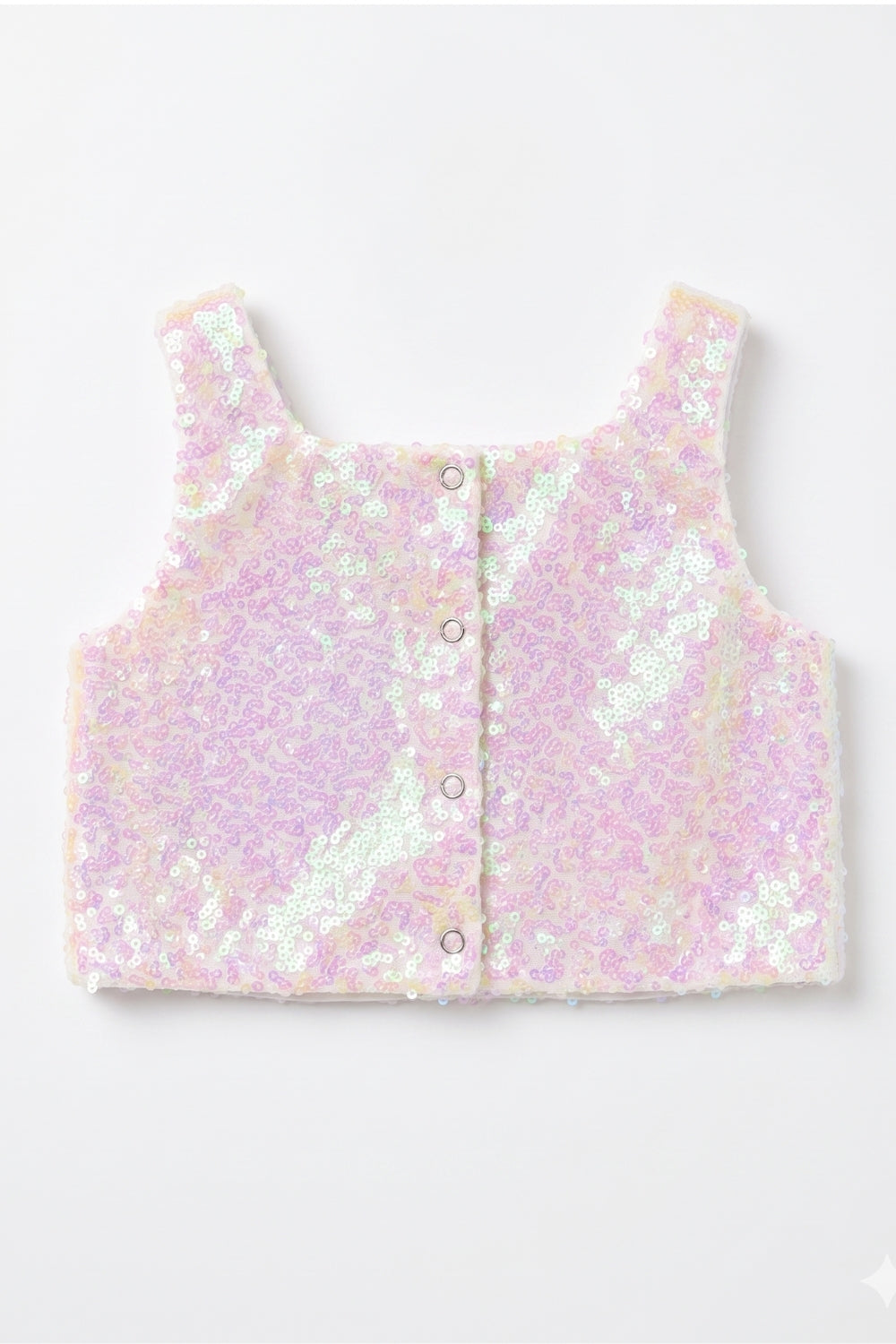 Beyaz  Kare Yakalı Pullu Kız Çocuk Kolsuz Crop Bluz - Cintia