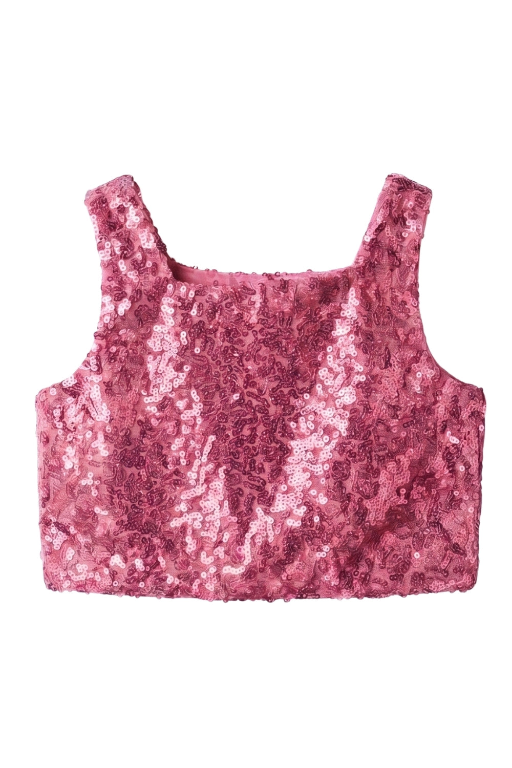 Fuşya  Kare Yakalı Pullu Kız Çocuk Kolsuz Crop Bluz - Cintia