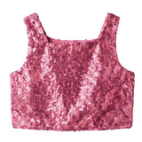 Fuşya  Kare Yakalı Pullu Kız Çocuk Kolsuz Crop Bluz - Cintia
