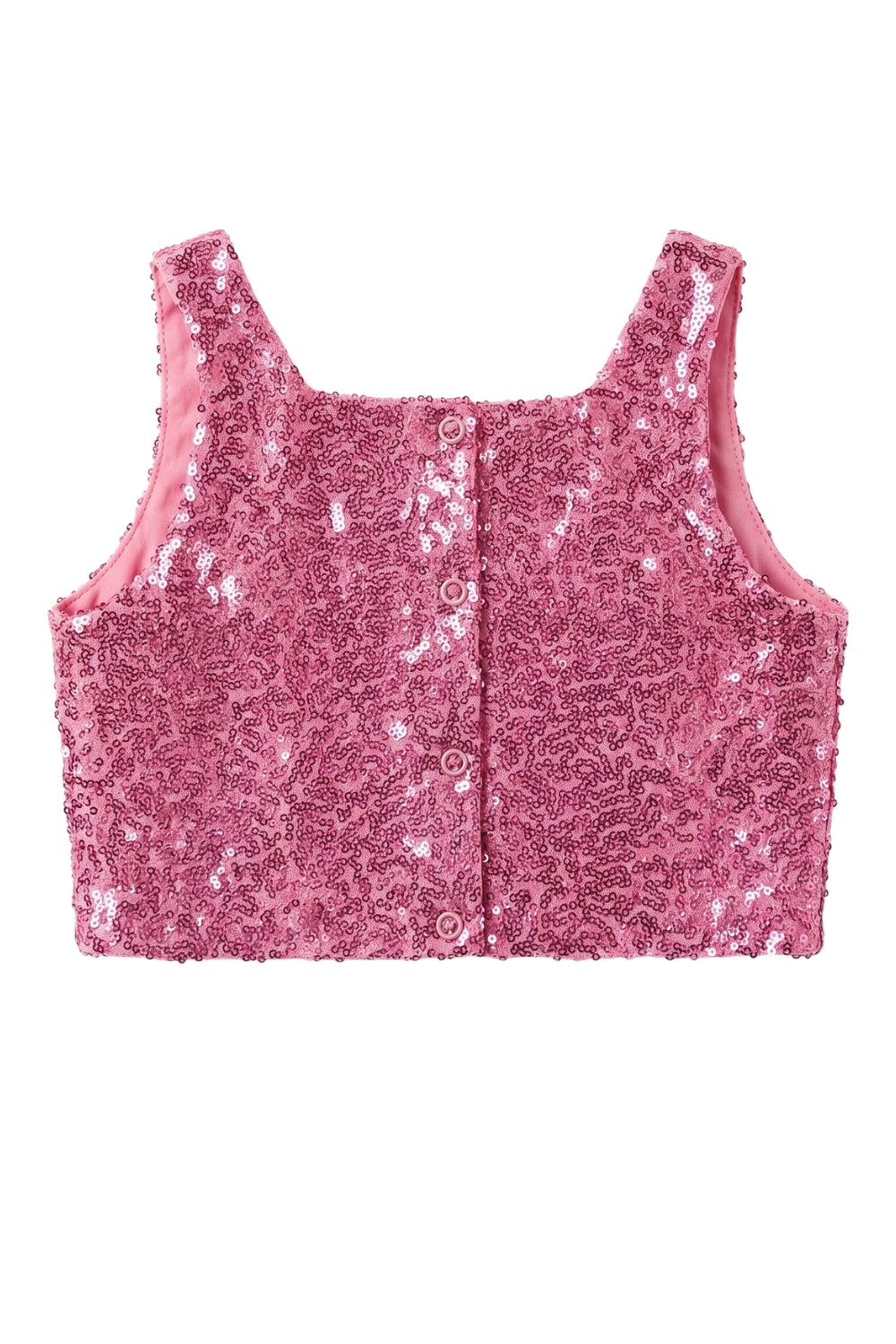 Fuşya  Kare Yakalı Pullu Kız Çocuk Kolsuz Crop Bluz - Cintia