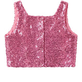 Fuşya  Kare Yakalı Pullu Kız Çocuk Kolsuz Crop Bluz - Cintia