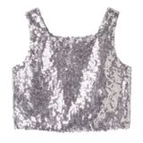 Gümüş  Kare Yakalı Pullu Kız Çocuk Kolsuz Crop Bluz - Cintia