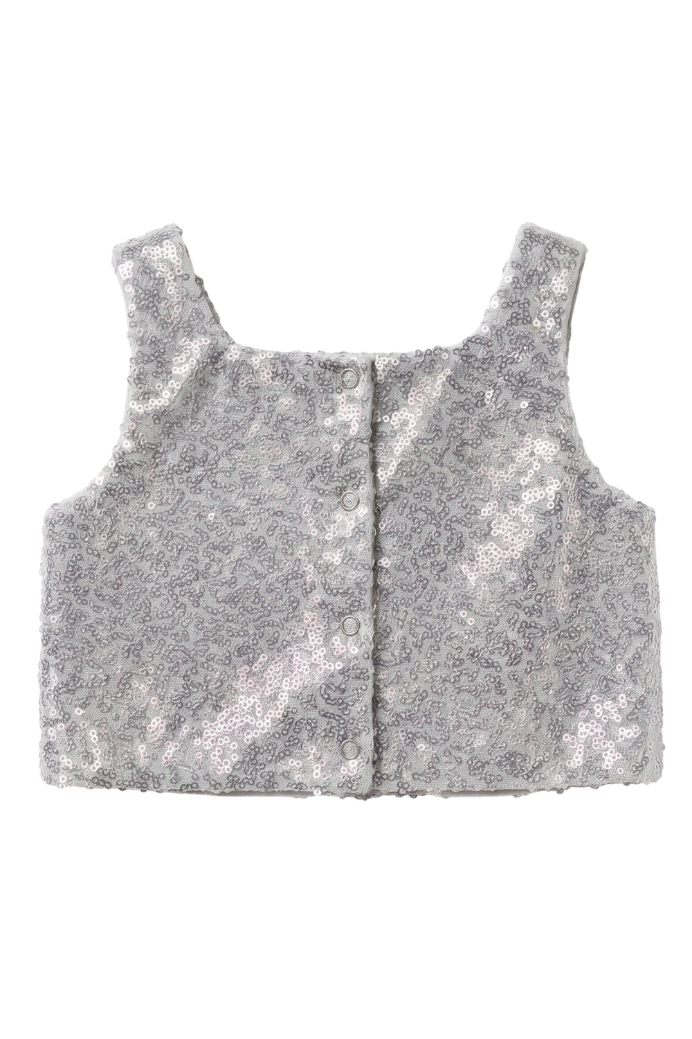Gümüş  Kare Yakalı Pullu Kız Çocuk Kolsuz Crop Bluz - Cintia