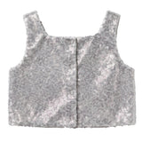 Gümüş  Kare Yakalı Pullu Kız Çocuk Kolsuz Crop Bluz - Cintia