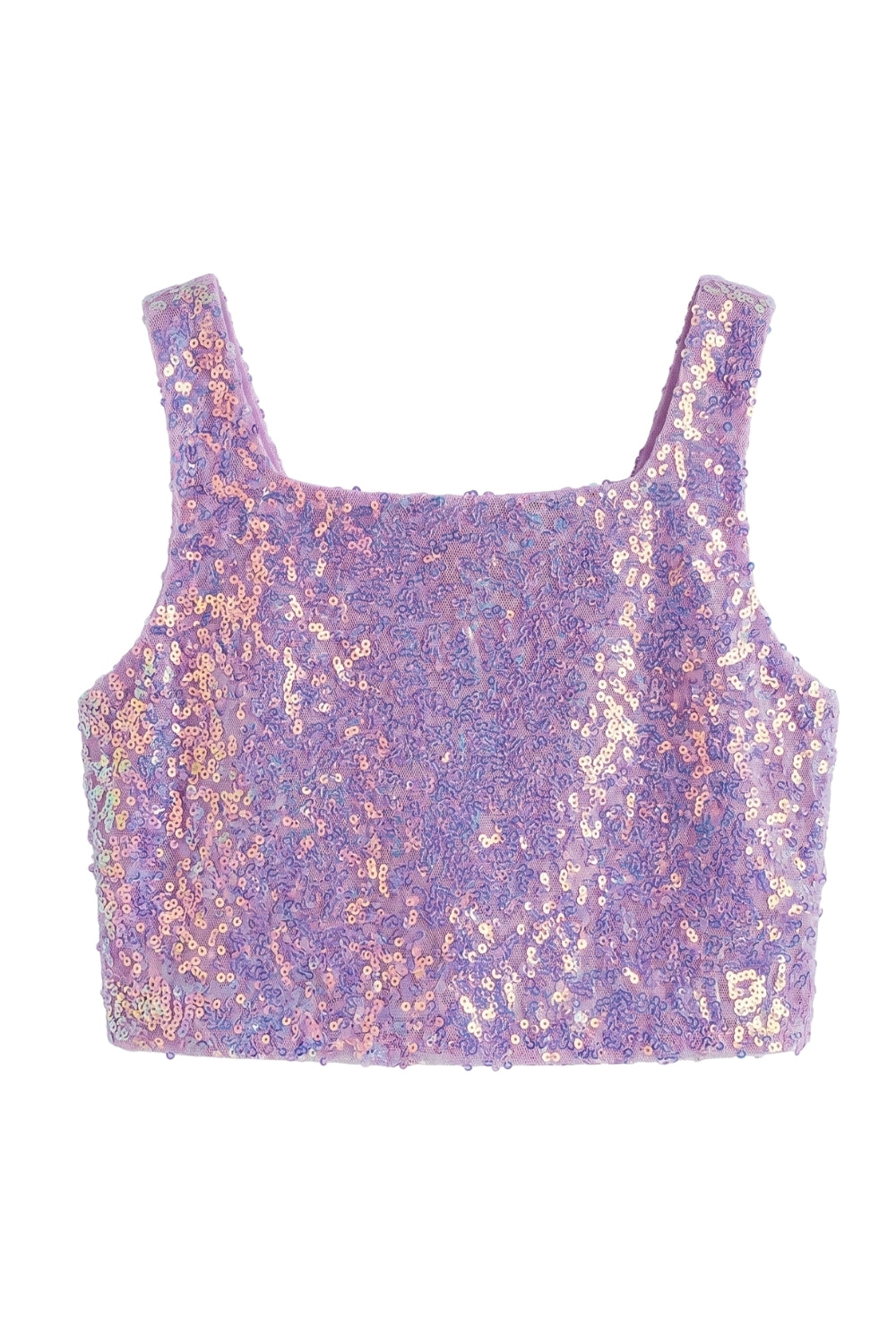Lila  Kare Yakalı Pullu Kız Çocuk Kolsuz Crop Bluz - Cintia