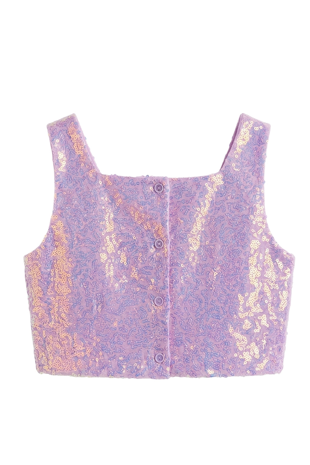 Lila  Kare Yakalı Pullu Kız Çocuk Kolsuz Crop Bluz - Cintia