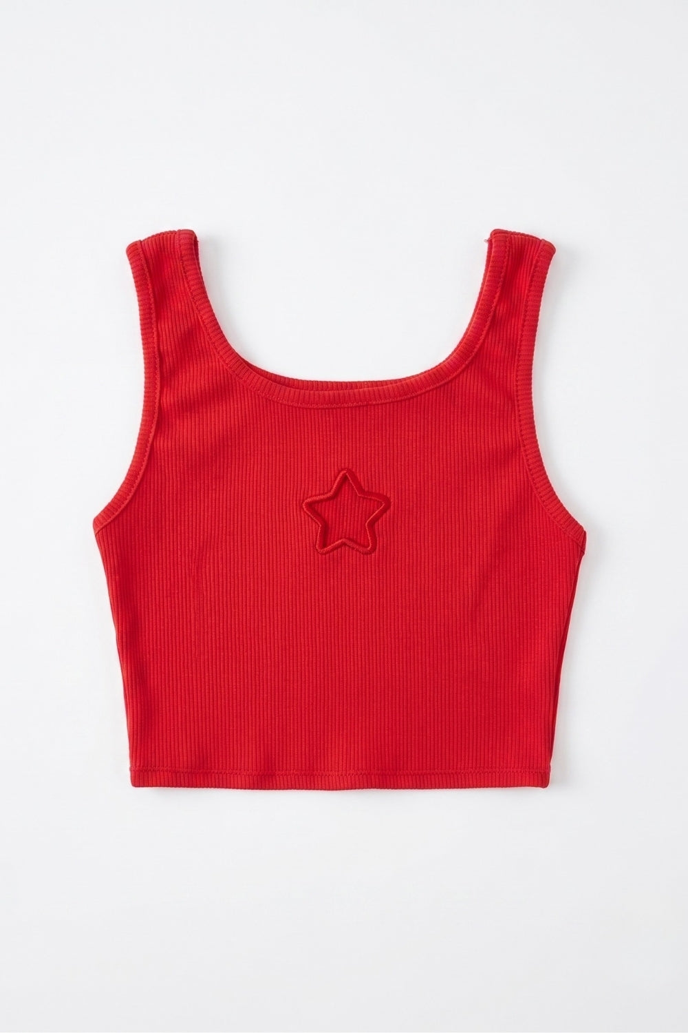 Kırmızı  Yıldız Nakışlı Fitilli Askılı Kız Çocuk Crop Bluz - Cindy