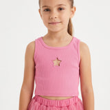 Pembe  Yıldız Nakışlı Fitilli Askılı Kız Çocuk Crop Bluz - Cindy