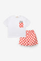 Red Popcorn Pattern Checkered Design Kids' T-Shirt and Shorts Two-Piece Set - Cleo