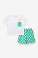 Mint Rabbit Patterned Checkered Kids T-Shirt and Shorts Two-Piece Set - Cleo