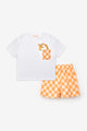 Orange Giraffe Patterned Checkered T-Shirt and Shorts Two-Piece Set - Cleo