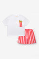 Red Chips Themed Striped Kids T-Shirt and Shorts Two-Piece Set - Ellie