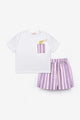 Lila Noodle Themed Striped Kids T-Shirt and Shorts Two-Piece Set - Ellie