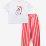 Kırmızı Baskılı Çizgi Desenli Çocuk Tişört Pantolon Takım - Edna