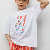 Kırmızı Baskılı Çizgi Desenli Çocuk Tişört Pantolon Takım - Edna