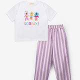Lila Baskılı Çizgi Desenli Çocuk Tişört Pantolon Takım - Edna