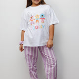 Lila Baskılı Çizgi Desenli Çocuk Tişört Pantolon Takım - Edna