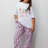 Lila Baskılı Çizgi Desenli Çocuk Tişört Pantolon Takım - Edna