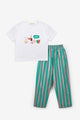 Mint Baskılı Çizgi Desenli Çocuk Tişört Pantolon Takım - Edna