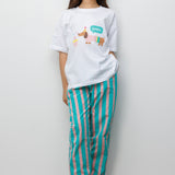 Mint Baskılı Çizgi Desenli Çocuk Tişört Pantolon Takım - Edna