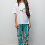 Mint Baskılı Çizgi Desenli Çocuk Tişört Pantolon Takım - Edna