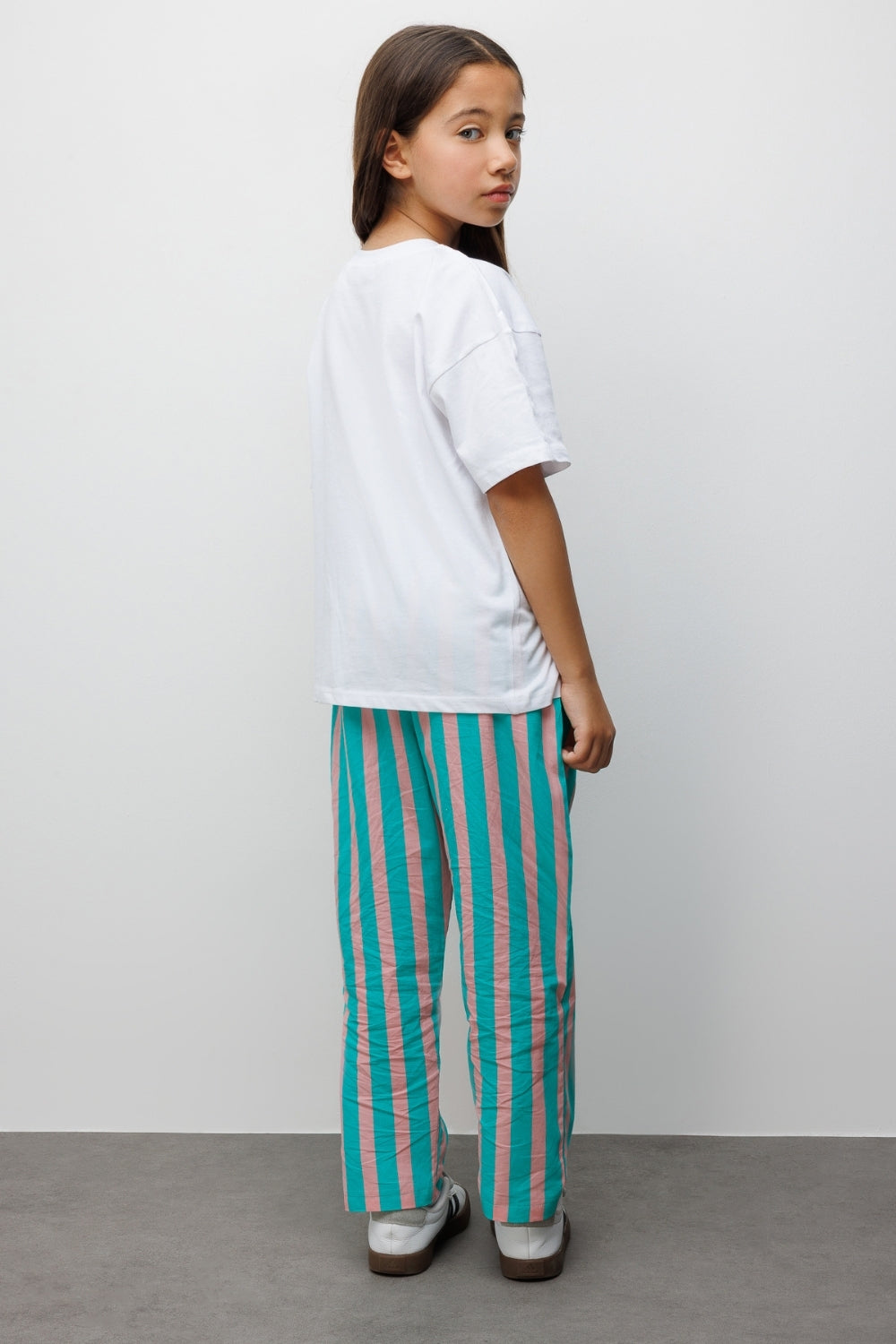 Mint Baskılı Çizgi Desenli Çocuk Tişört Pantolon Takım - Edna