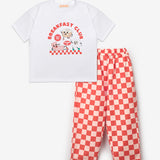 Kırmızı Baskılı Dama Desenli Çocuk Tişört Pantolon Takım - Lucia