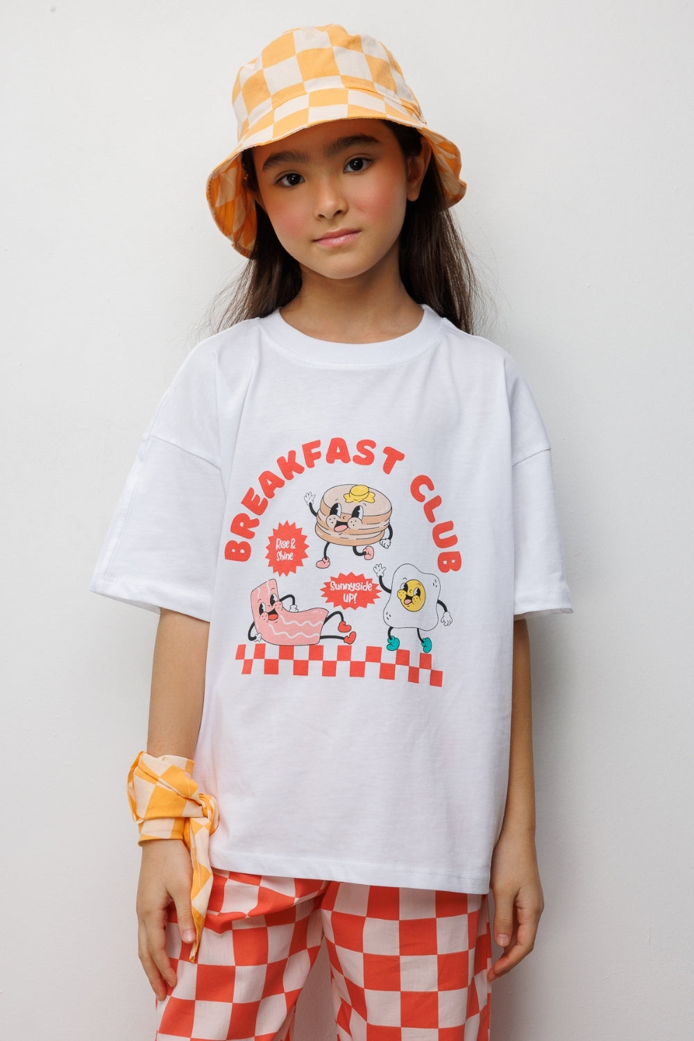 Kırmızı Baskılı Dama Desenli Çocuk Tişört Pantolon Takım - Lucia