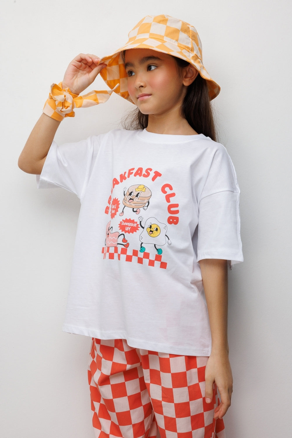 Kırmızı Baskılı Dama Desenli Çocuk Tişört Pantolon Takım - Lucia