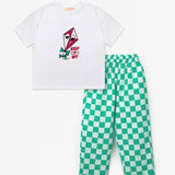 Mint Baskılı Dama Desenli Çocuk Tişört Pantolon Takım - Lucia