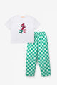Mint Baskılı Dama Desenli Çocuk Tişört Pantolon Takım - Lucia