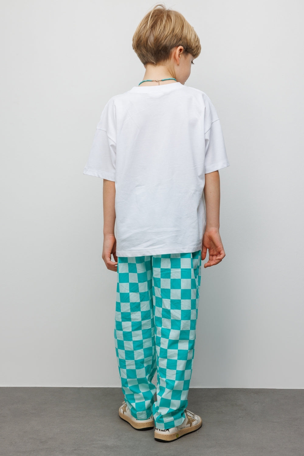 Mint Baskılı Dama Desenli Çocuk Tişört Pantolon Takım - Lucia