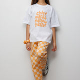 Turuncu Baskılı Dama Desenli Çocuk Tişört Pantolon Takım - Lucia