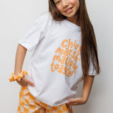 Turuncu Baskılı Dama Desenli Çocuk Tişört Pantolon Takım - Lucia