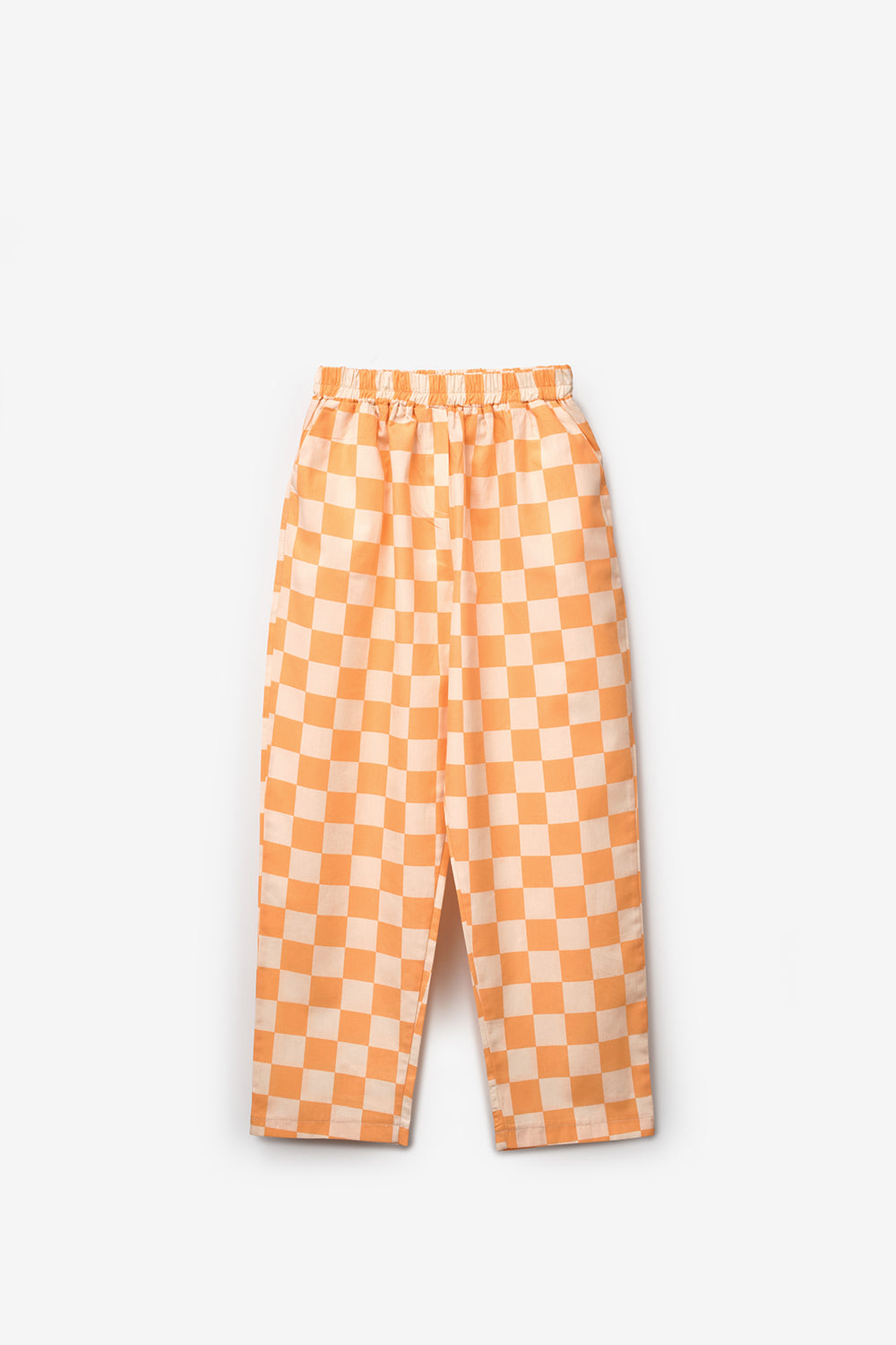 Turuncu Baskılı Dama Desenli Çocuk Tişört Pantolon Takım - Lucia