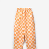 Turuncu Baskılı Dama Desenli Çocuk Tişört Pantolon Takım - Lucia