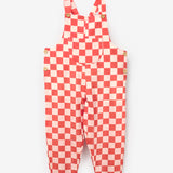 Kırmızı  Dama Desenli Cep Detaylı Çocuk Salopet