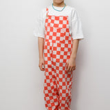 Kırmızı  Dama Desenli Cep Detaylı Çocuk Salopet