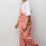 Kırmızı  Dama Desenli Cep Detaylı Çocuk Salopet