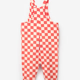 Kırmızı  Dama Desenli Cep Detaylı Çocuk Salopet