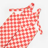 Kırmızı  Dama Desenli Cep Detaylı Çocuk Salopet