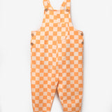 Turuncu  Dama Desenli Cep Detaylı Çocuk Salopet