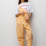 Turuncu  Dama Desenli Cep Detaylı Çocuk Salopet