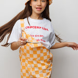 Turuncu  Dama Desenli Cep Detaylı Çocuk Salopet