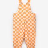 Turuncu  Dama Desenli Cep Detaylı Çocuk Salopet