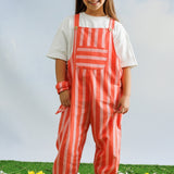 Kırmızı Çizgi Desenli Cep Detaylı Çocuk Salopet