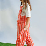 Kırmızı Çizgi Desenli Cep Detaylı Çocuk Salopet