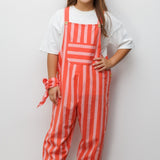 Kırmızı Çizgi Desenli Cep Detaylı Çocuk Salopet