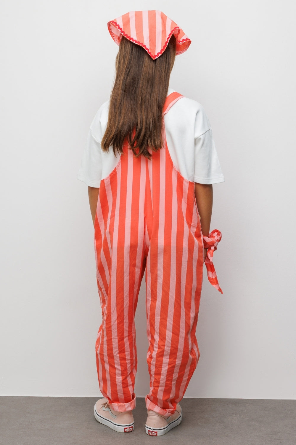 Kırmızı  Çizgi Desenli Cep Detaylı Çocuk Salopet